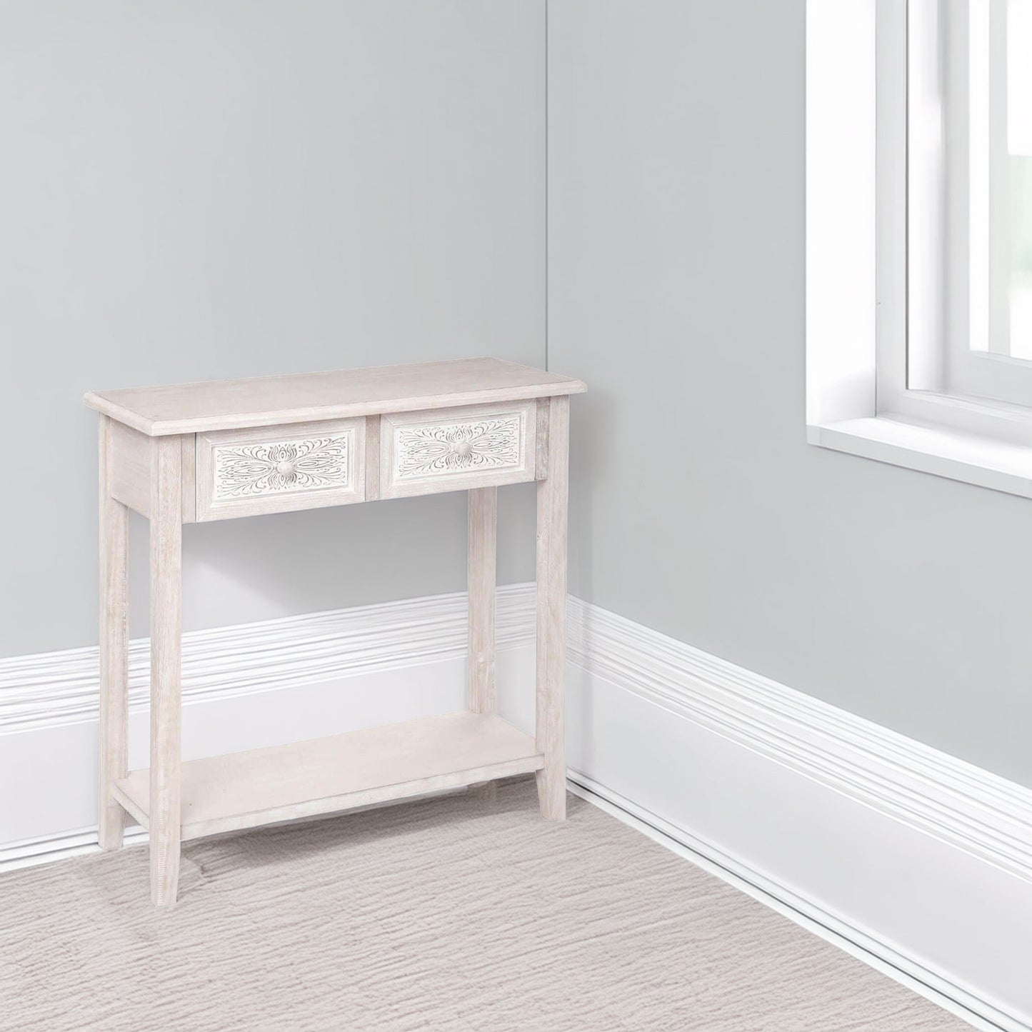 Wellhome Consola 2 Cajones Madera Blanca Naturaleza_2