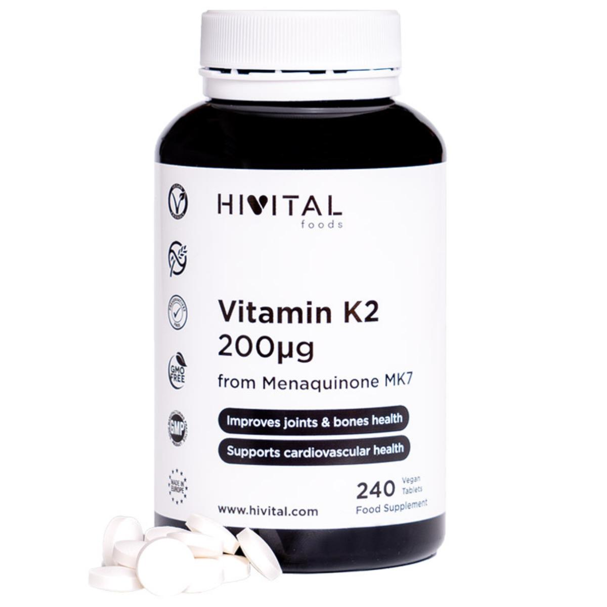 Vitamina K2 MK7 200 mcg 240 comprimidos vegan Hivital