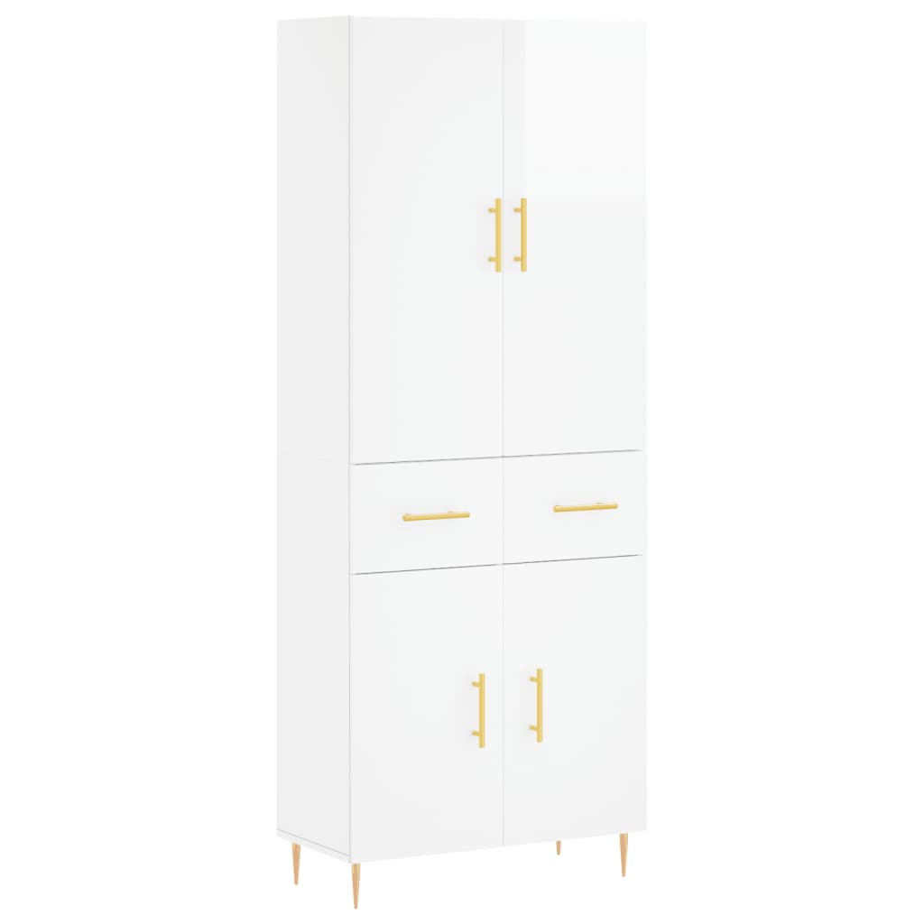 Aparador Alto Madera Contrachapada Blanco Brillo 69,5x34x180 Cm_1