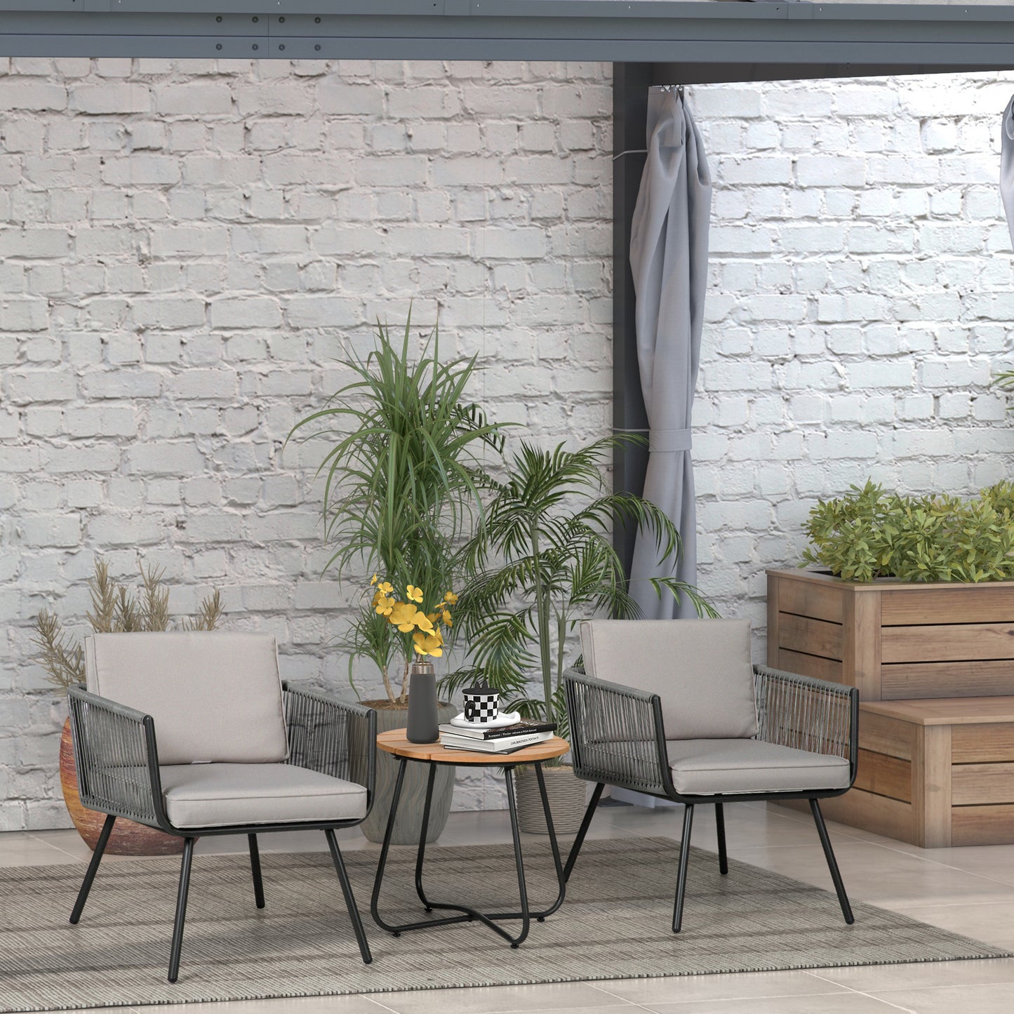 Outsunny Conjunto De Muebles De Jardín De Ratán Con 1 Mesa De Centro 2 Sillones_1