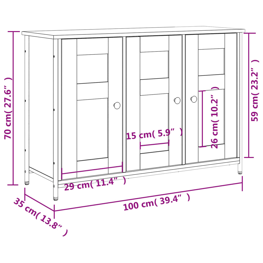 Aparador De Madera De Ingeniería Roble Sonoma 100x35x70 Cm / Vetonek_3