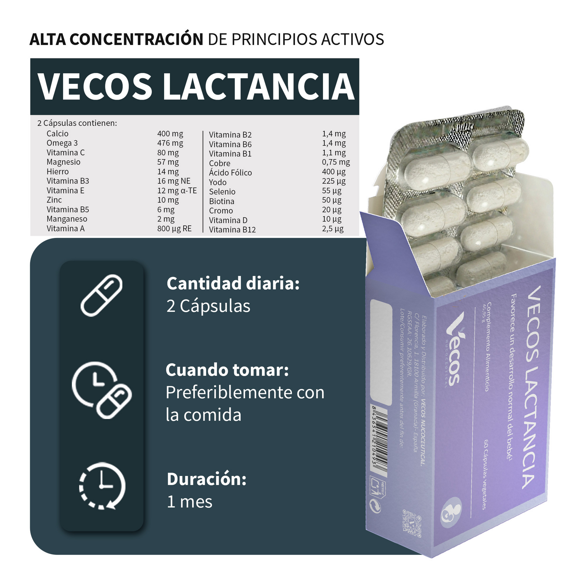 Vecos Lactancia Vecos 60 Cápsulas | Dha 200 Mg Para El Desarrollo Del Bebé | Multivitamínico + Minerales + Omega-3_2