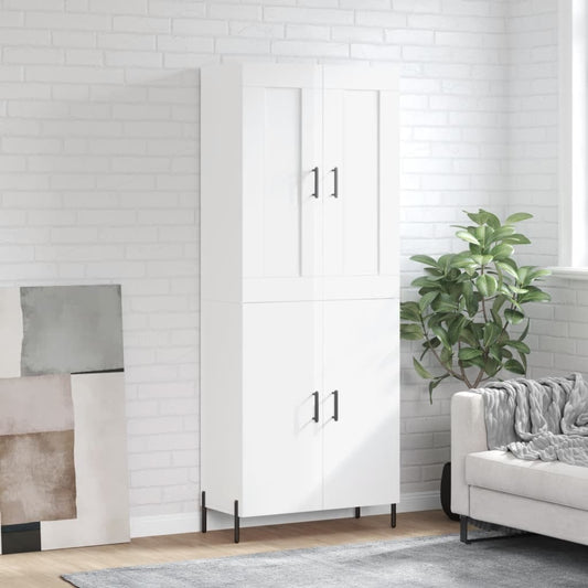 Aparador Alto Madera Contrachapada Blanco Brillo 69,5x34x180 Cm_0