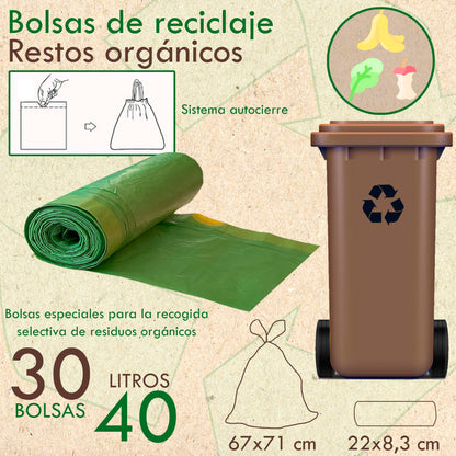 60 Bolsas De Basura Con Autocierre 40l Capacidad Cada Una