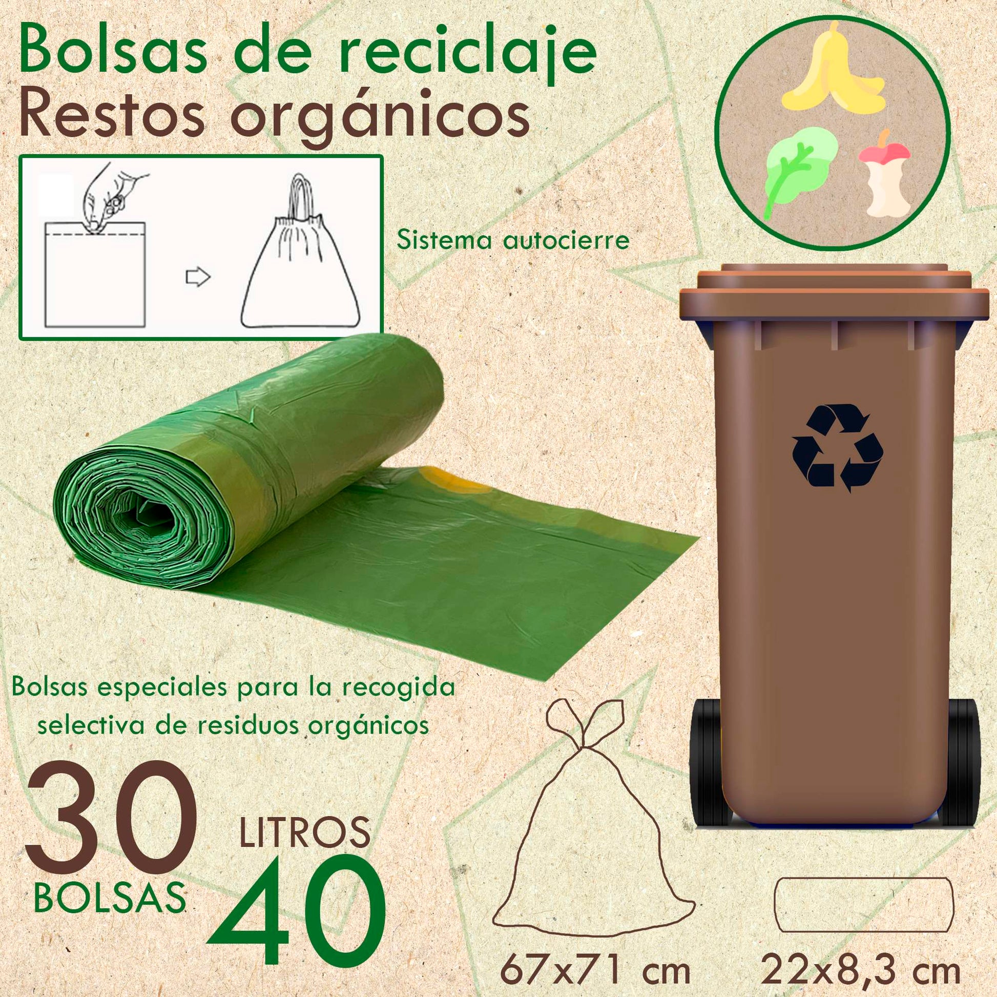 Rollo De 30 Bolsas De Basura Autocierre 40l - 50l. De Capacidad