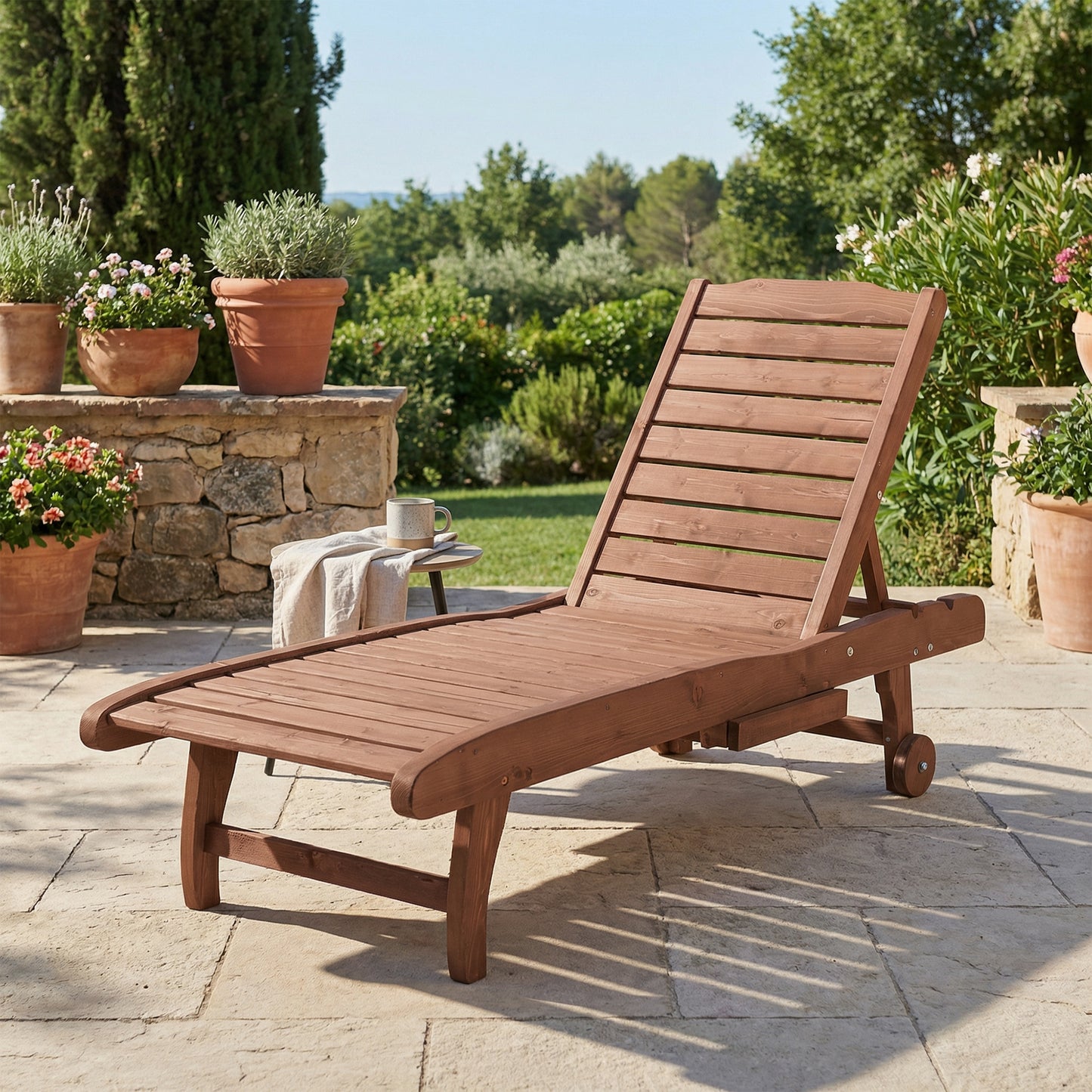 Outsunny Tumbona De Madera Exterior Con 2 Ruedas 1 Cajón Natural_4