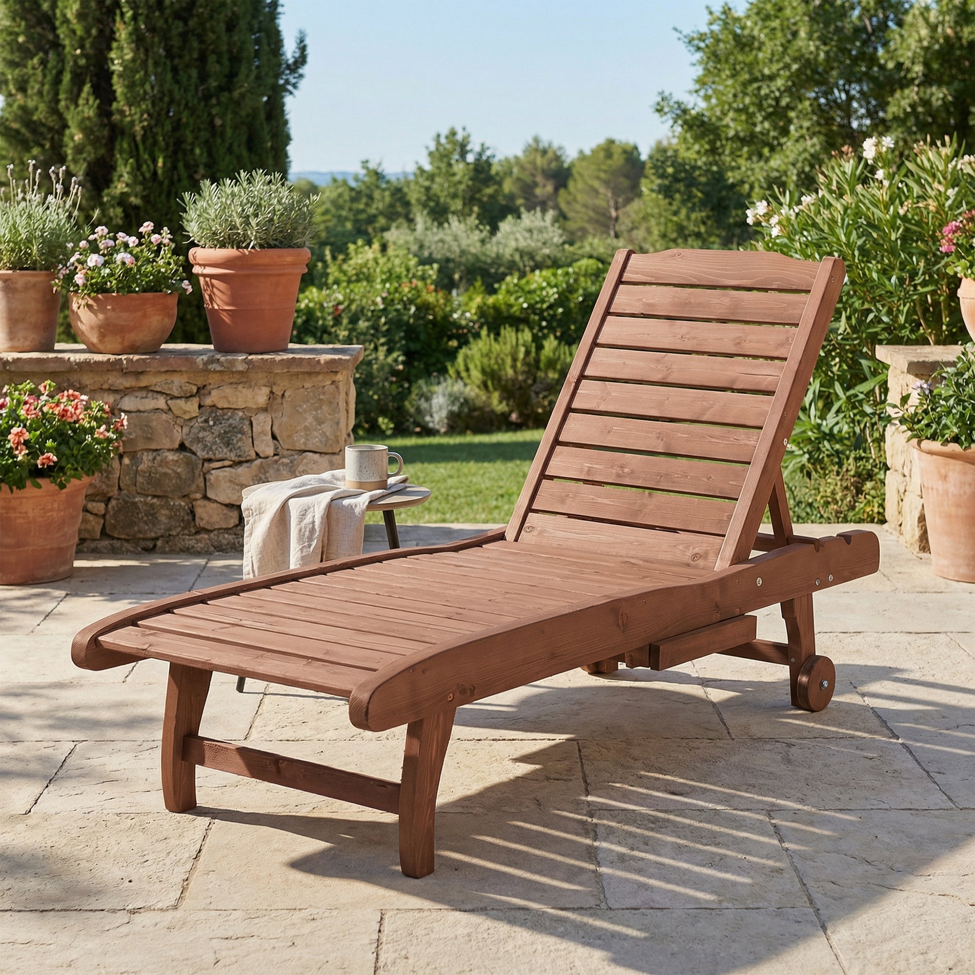 Outsunny Tumbona De Madera Exterior Con 2 Ruedas 1 Cajón Natural_4