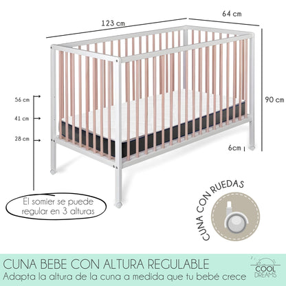 Cuna De Bebé Laponia Estilo Nórdico Natural 120x60 Cm Madera De Haya Con Colchón Morfeo Y Funda Impermeable_3
