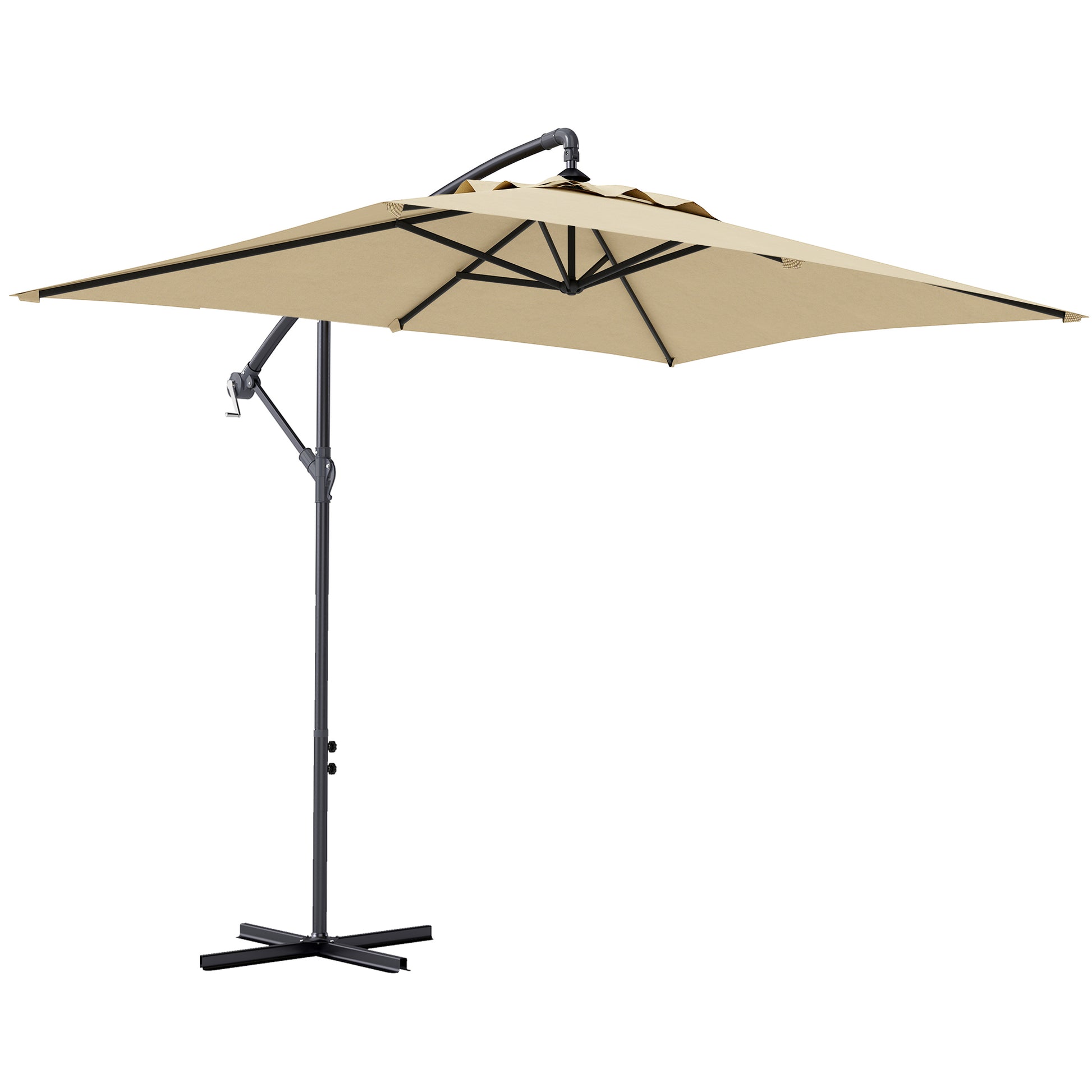 Outsunny Parasol Excéntrico 294x193 Cm Con Base Cruzada Impermeable Beige_0