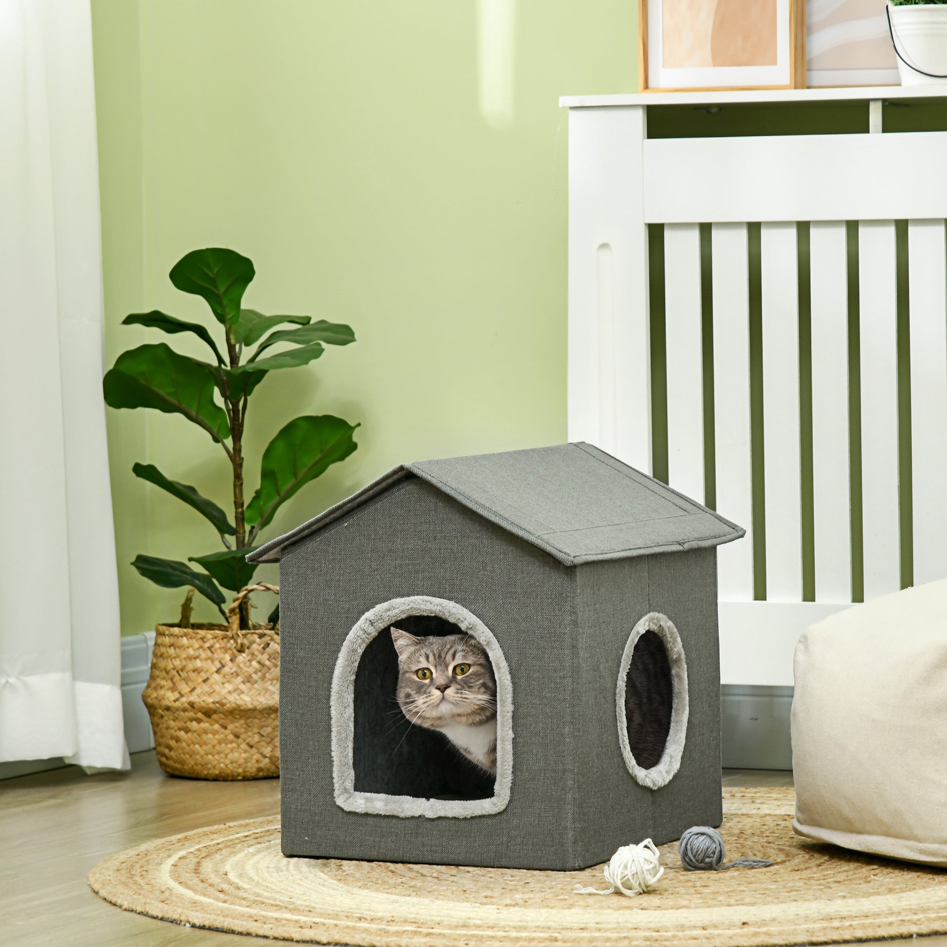 Pawhut Casa Para Gatos Con 2 Puertas Y Cojín Lavable 39x43,5x40,5 Cm Gris_1