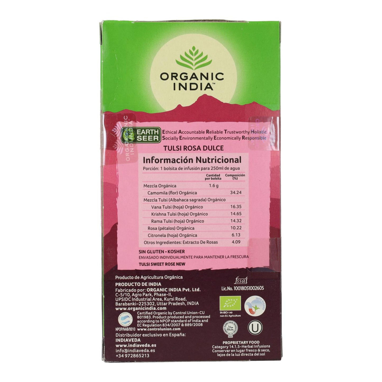 Tulsi Sweet Rose Biológico Índia 25 saquetas