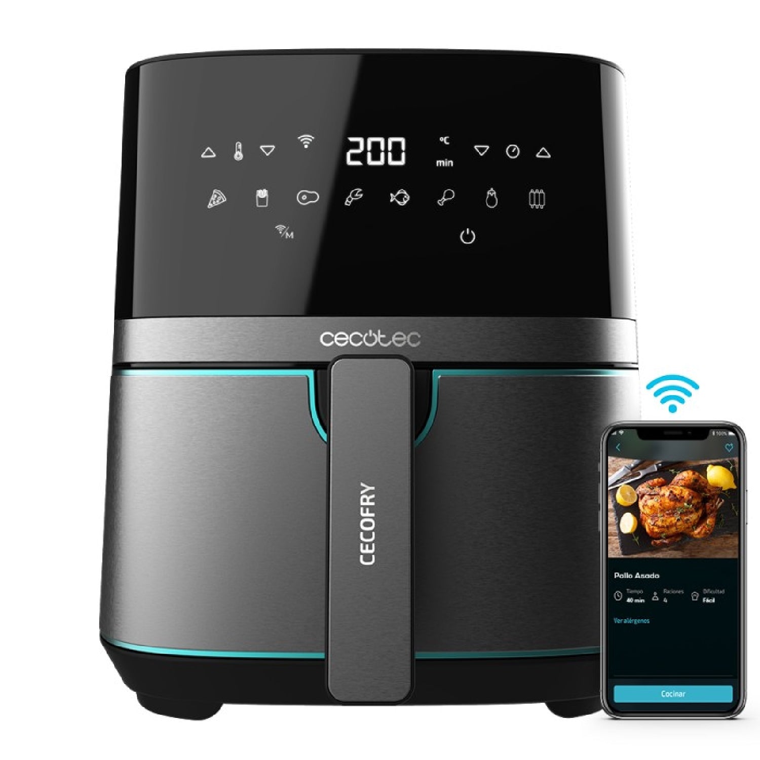 Freidora Sin Aceite De 5,5 L De Aire Caliente Cecofry Full Inoxblack 5500 Connected. 1700 W, Dietética Y Digital, Control App, Temperatura Y Tiempo_0