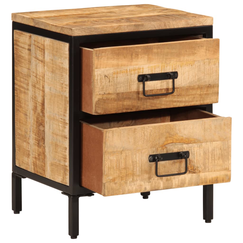Mesita De Noche 2 Cajones Madera Maciza Mango Rugosa 40x35x53cm_0