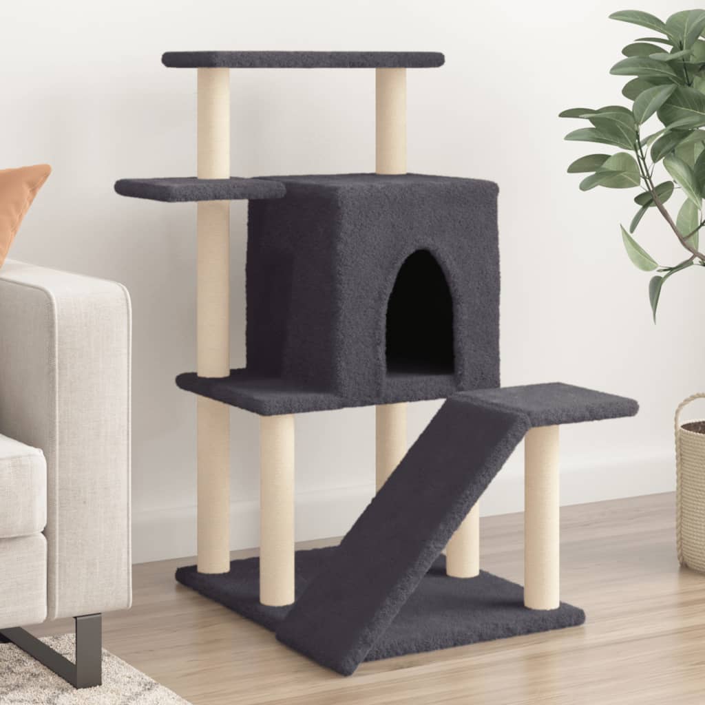 Rascador Para Gatos Con Postes De Sisal Gris Oscuro 97 Cm_1