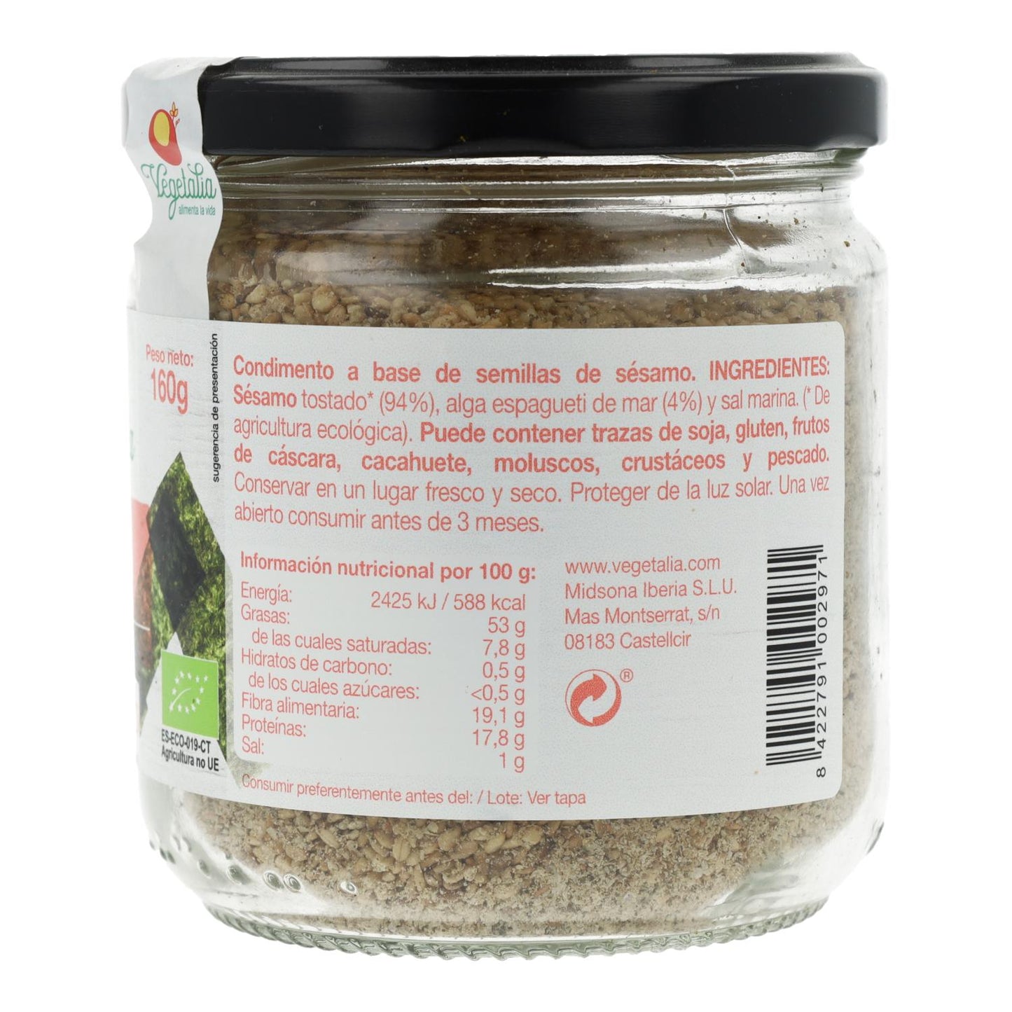 Gomásio com Alga em frasco de vidro Vegetalia 160 g