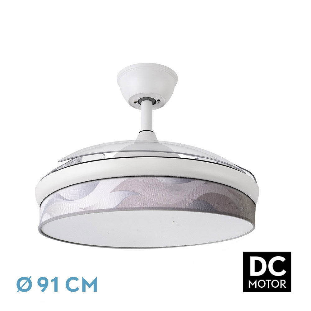 Ventilador Dc Moda 72w Blanco/ola Gris 91d 3aspas 7200lm 3000k, 4000k, 6000k Remoto+ Memoria+ Temporizador_0