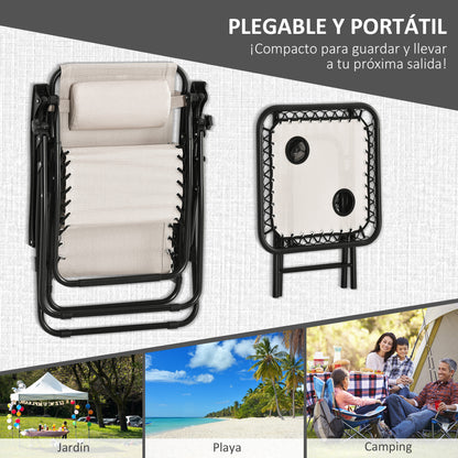Outsunny 2 Sillas De Gravedad Cero Plegables Mesa Auxiliar Con Portavasos Beige_5
