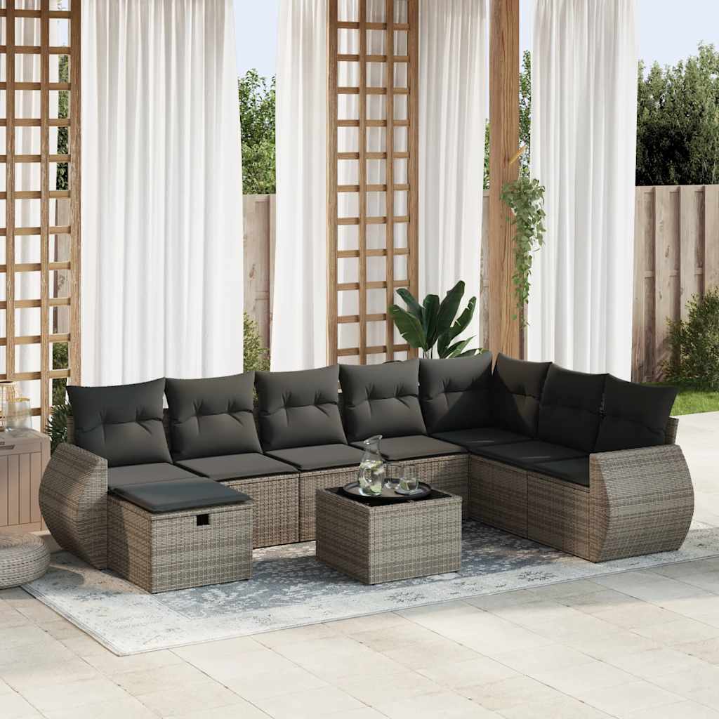 Set De Sofás De Jardín Con Cojines 9 Pzas Ratán Sintético Gris / Vetonek_1