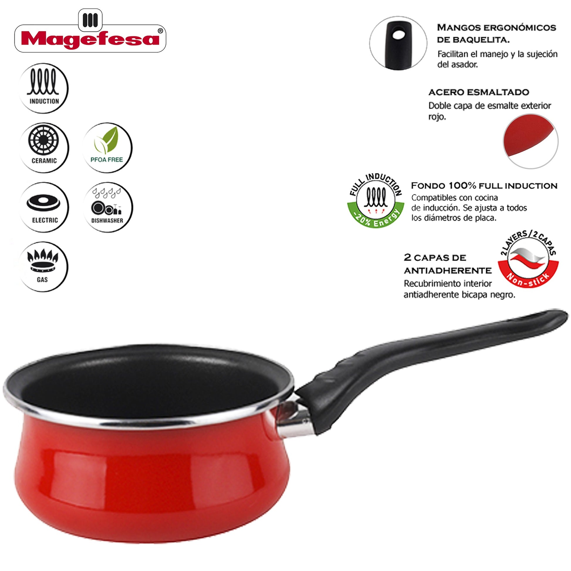 Magefesa Praga Cazo 14, Acero Esmaltado Vitrificado, En Granate, Inducción Y Lavavajillas_3