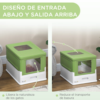 Pawhut Caja Arena Plegable Para Gatos Con Cubierta Desmontable 47,5x35,5x36,7 Cm_4