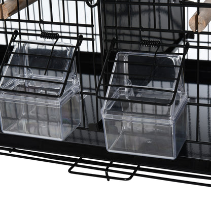 Pawhut Jaula Para Pájaros Con Divisor Ganchos Perchas Y Bandeja Extraíble Negro_4