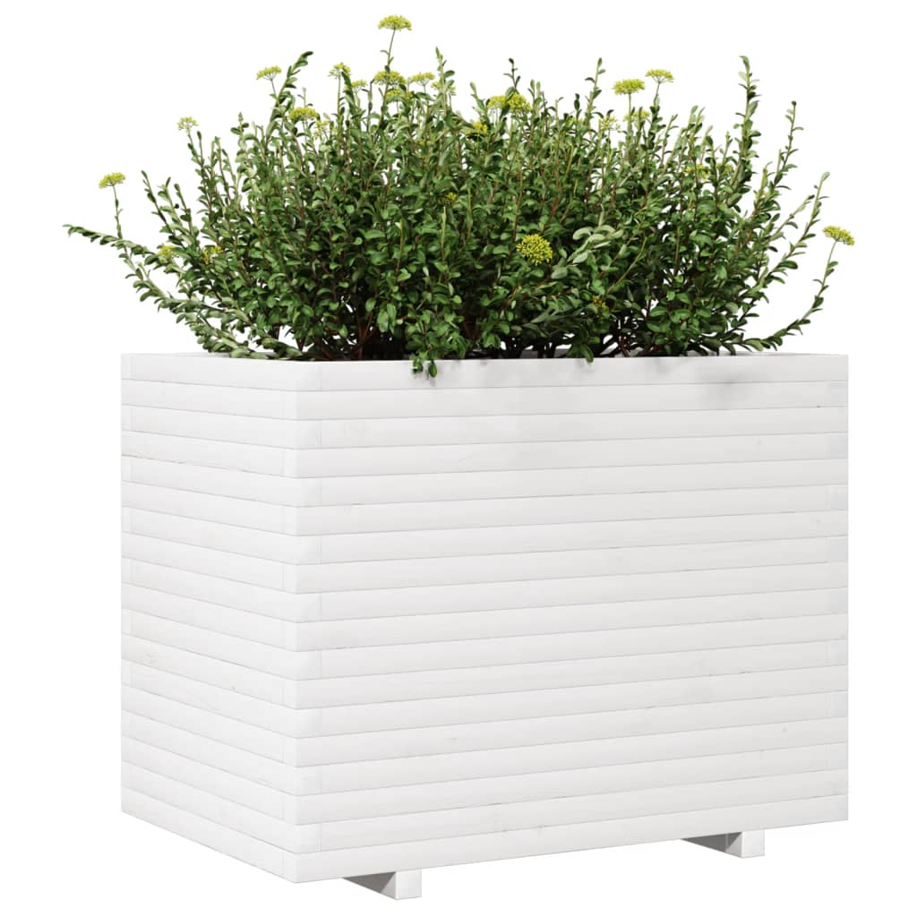 Jardinera De Madera Maciza De Pino Blanca 90x60x72 Cm_3