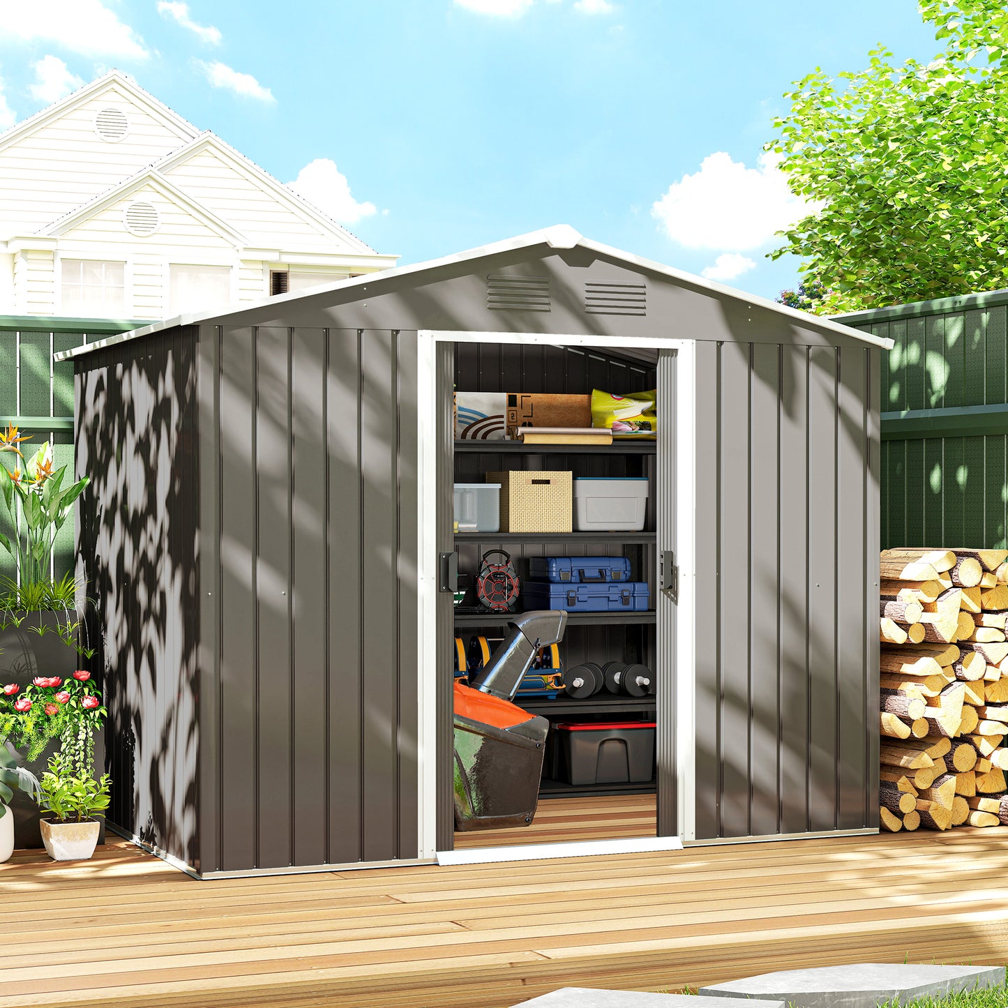 Outsunny Caseta De Jardín Exterior 3,6 M² 236x174x190 Cm Con Puertas Correderas_1