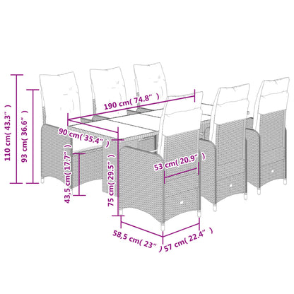 Set De Mesa Y Sillas Jardín 7 Pzas Con Cojines Ratán Pe Marrón / Vetonek_4