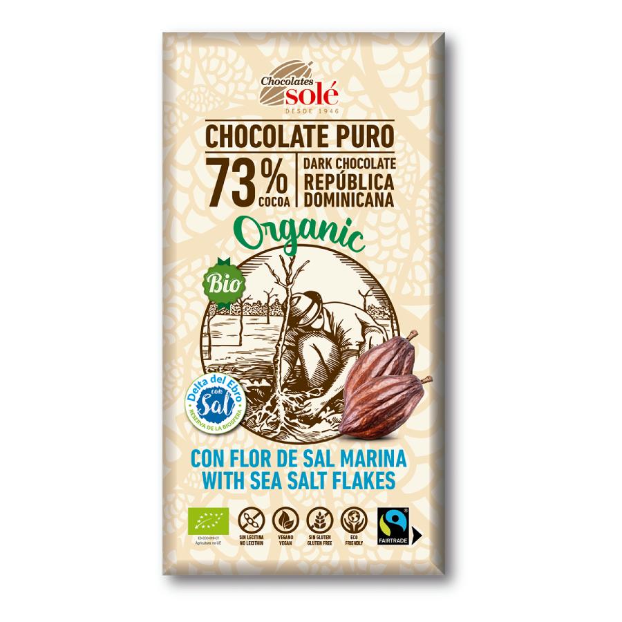Tablete de Chocolate Negro 73% Cacau com Flor de Sal Chocolates Solé 100g