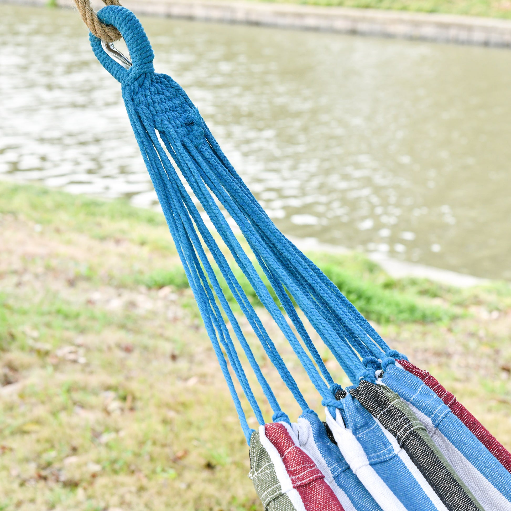 Outsunny Hamaca Doble De Algodón 285x150 Cm Carga 120 Kg Portátil Para Acampar_3