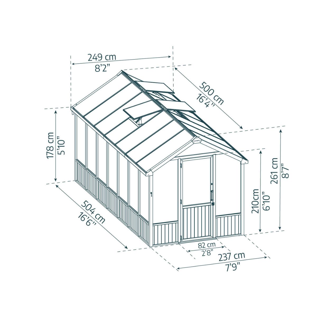 Estufa de jardim Canopia NATURA de dupla camada em policarbonato e madeira de cedro 500,5x237,5x261 cm preta