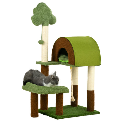 Pawhut Árbol Rascador Para Gatos Mediano Con Poste De Sisal 49x40x107 Cm Verde_0