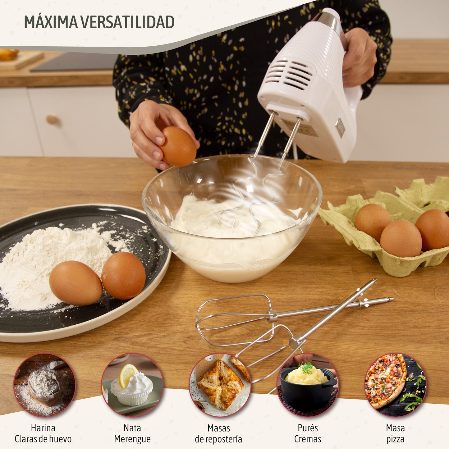 Briebe Batidora De Varillas Eléctrica 400w Amasadora De Mano Especial Repostería 5 Velocidades + Turbo, Hm1174wht_3
