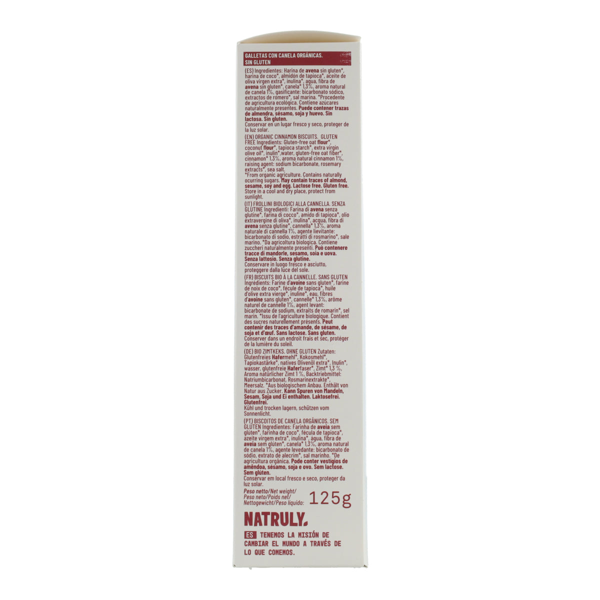 Bolachas Natruly Organic com sabor a canela 125g