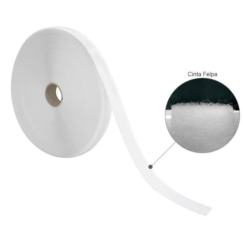 Cinta Velcro Felpa Con Adhesivo Blanco Rollo 25 Metros_0
