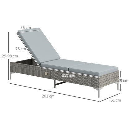 Outsunny Tumbona De Ratán Con Respaldo Ajustable 202x61x29-98 Cm Gris_2