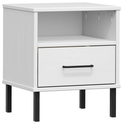 Mesita De Noche Patas De Metal Madera Maciza Pino Blanca Oslo_0