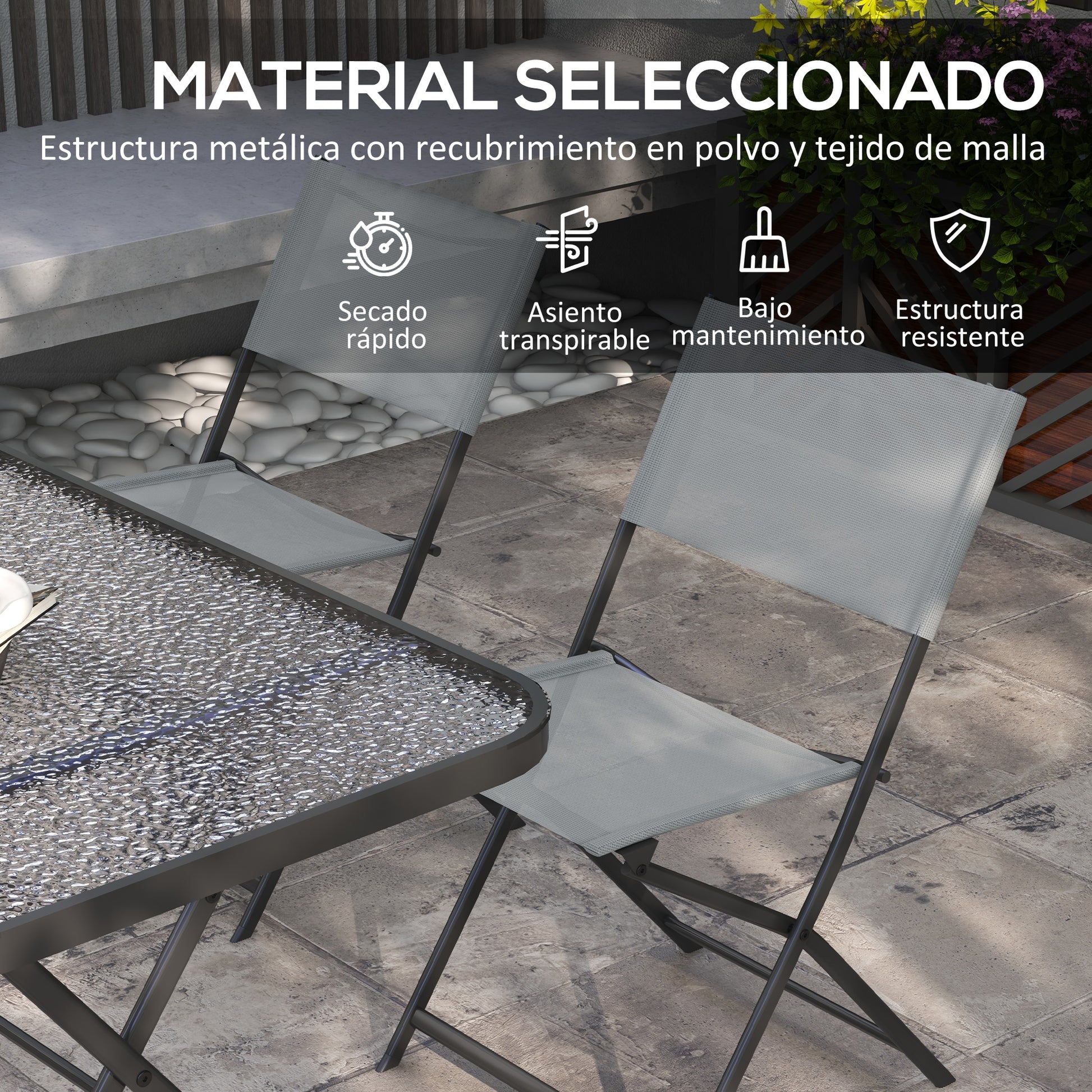 Outsunny Conjunto De Mesa Y 4 Sillas De Jardín Estilo Moderno Para Exterior Gris_5