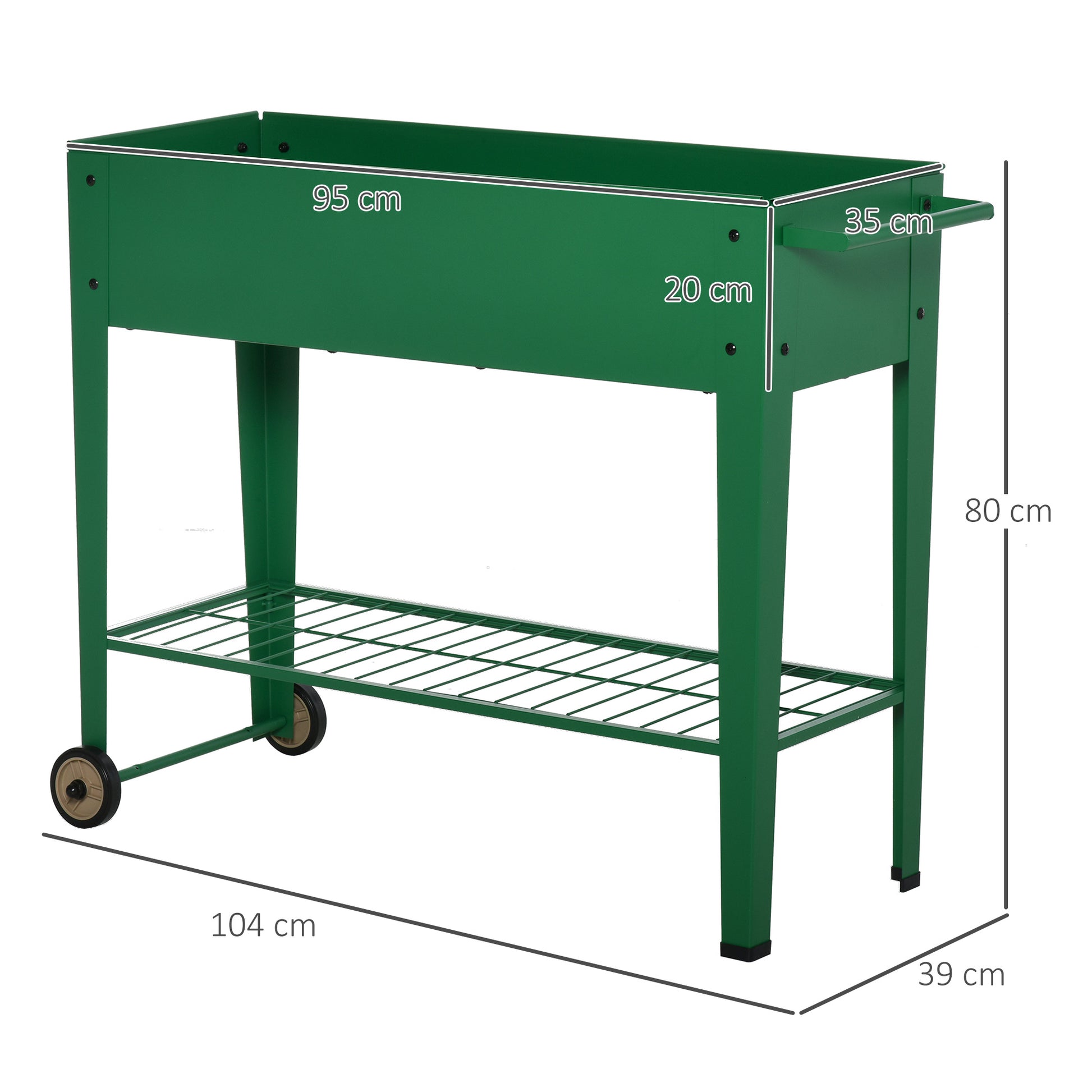 Outsunny Jardinera Elevada De Metal Con Ruedas Para Cultivo Plantas Flores Verde_2