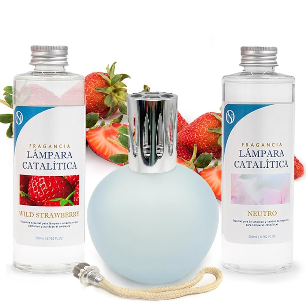 Pack Lámpara Catalítica Azul Grisáceo Mate + Fragancia Wild Strawberry 500ml + Limpiador Neutro 200ml + Mecha Repuesto_0