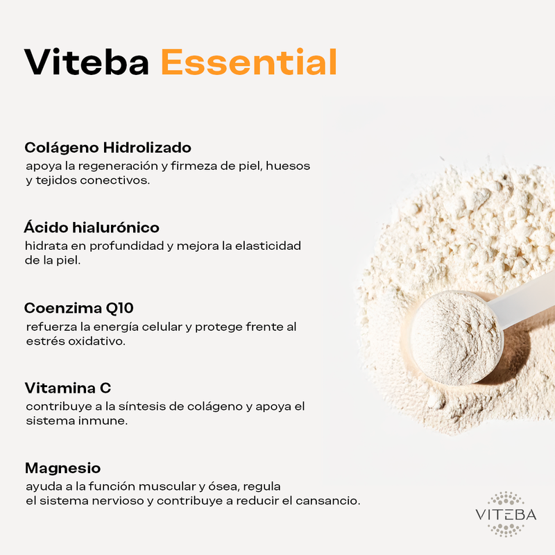 Viteba Colágeno Hidrolizado Essential en polvo 330 g + Ácido Hialurónico + Coencima Q10 + Magnesio │ SIN sabor NI olor_3