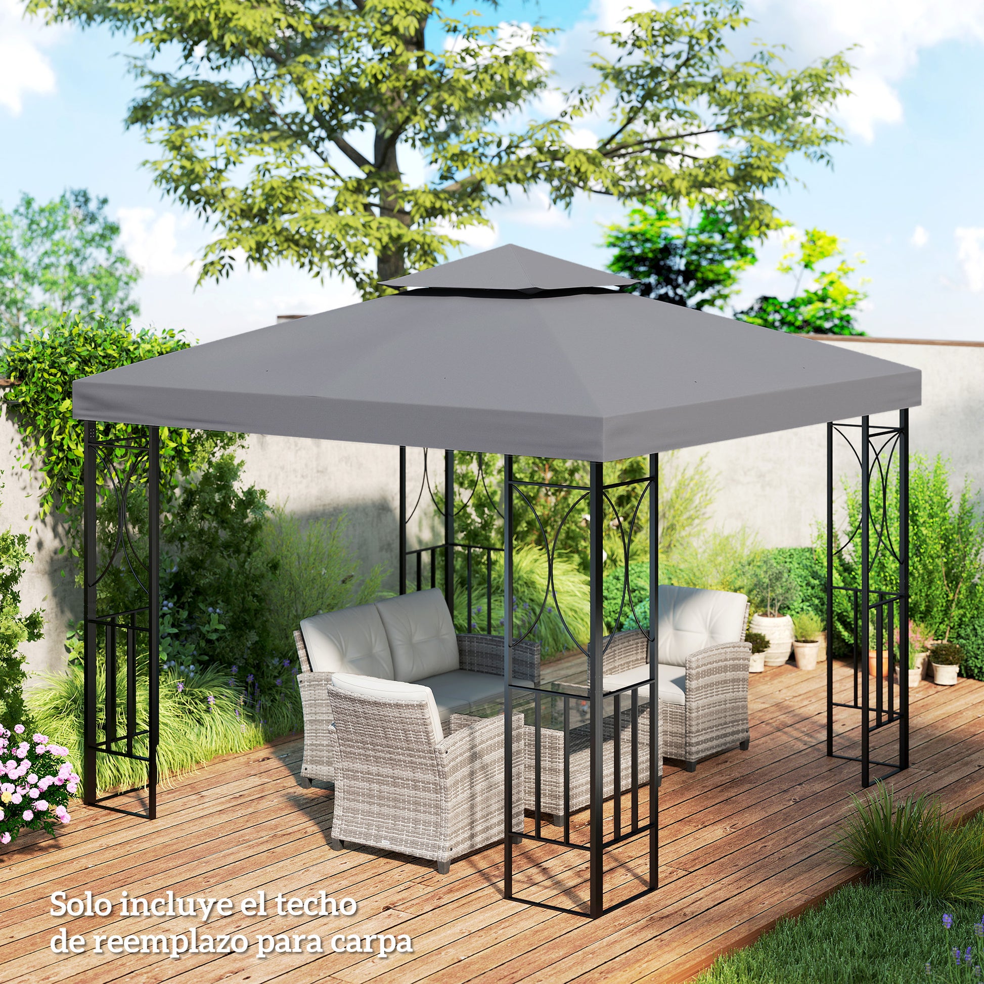 Outsunny Techo De Repuesto Para Cenador 3x3 M Con Techo Doble Anti-uv Gris_1