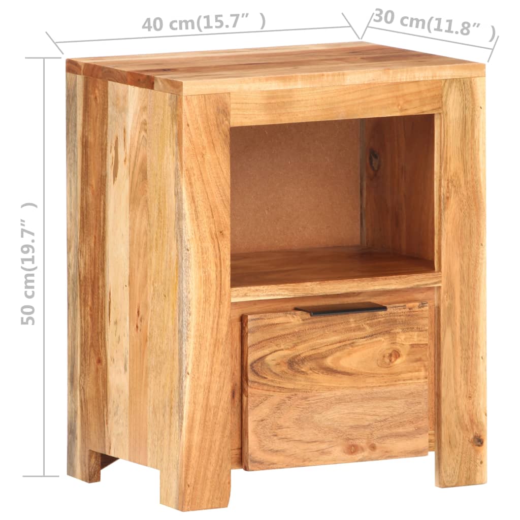 Mesita De Noche De Madera Maciza De Acacia 40x30x50 Cm_4