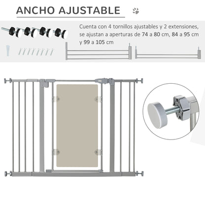 Pawhut Barrera Seguridad De Perros Escaleras Puertas 74-105 Cm Con 2 Extensiones_5