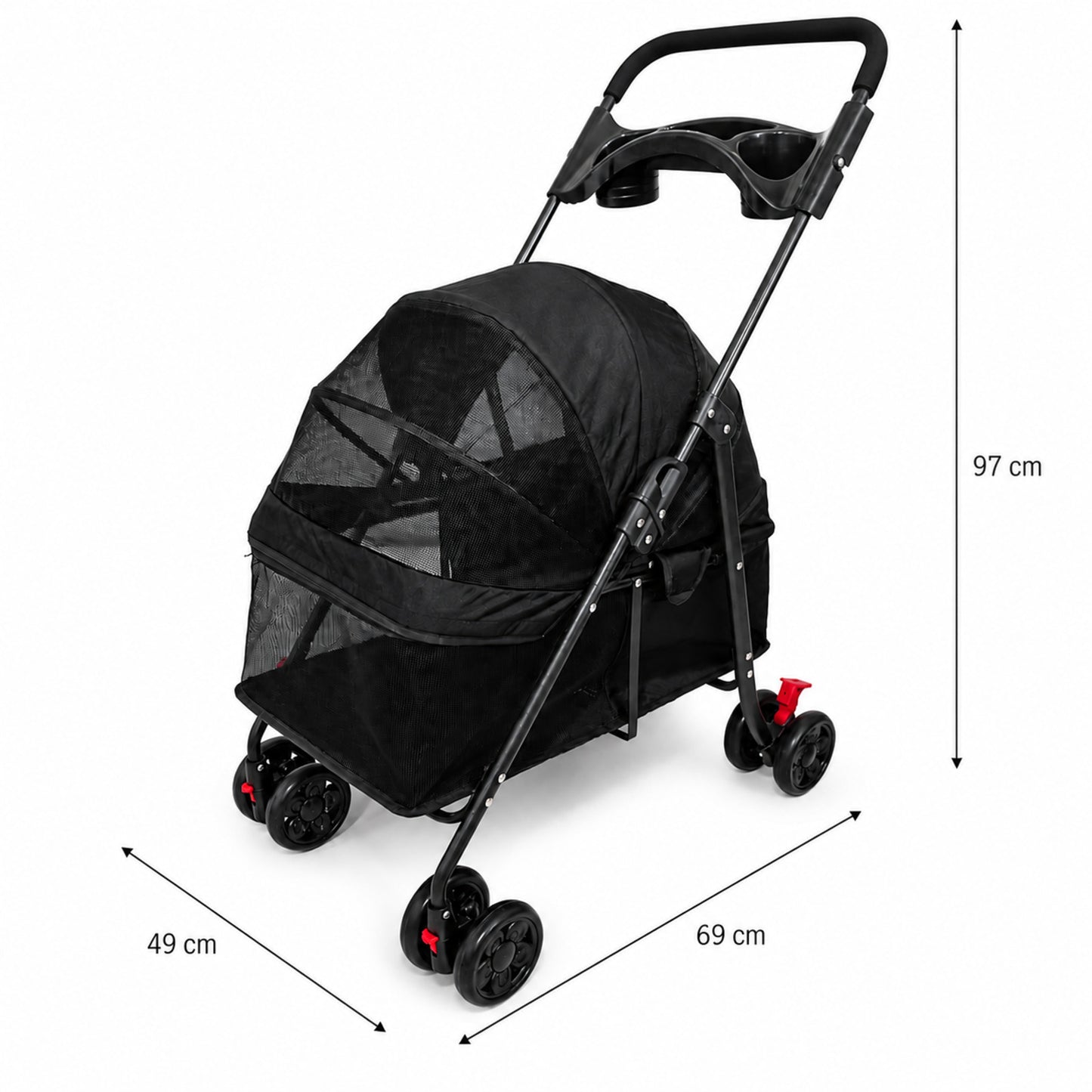 Carrito Plegable Mascotas 97x69x49cm Nyana Pets | 4 Ruedas Freno | Carro Para Perro O Gato | Transportin Para 18kg_3