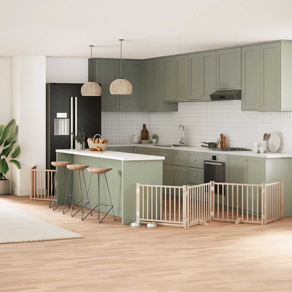 Vidaxl Puerta Para Perros Plegable 8 Paneles Madera De Álamo 640 Cm_1