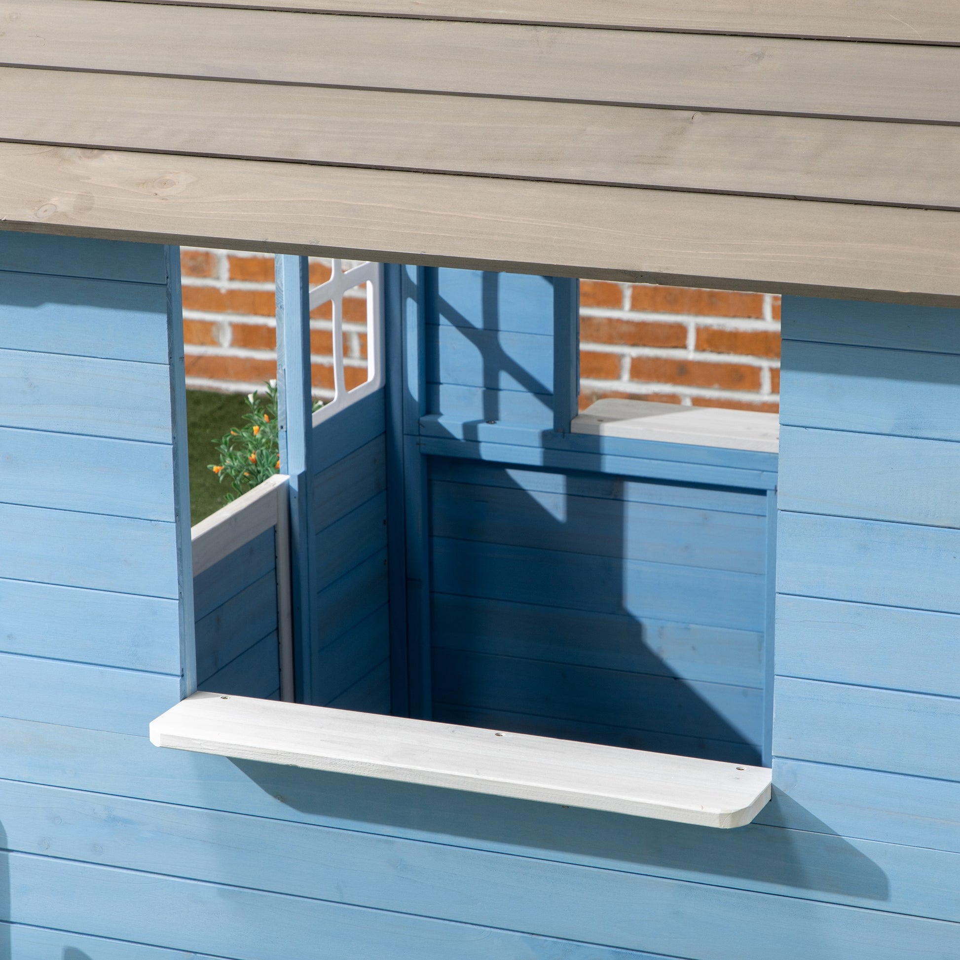 Outsunny Casita Infantil De Madera Con Puerta Ventanas Macetas 151x112,5x142 Cm_4