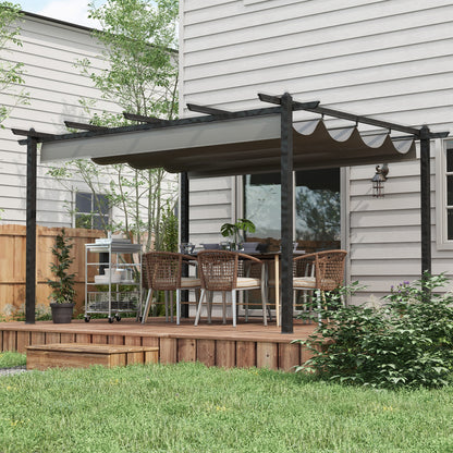 Outsunny Pérgola Con Techo Retráctil 4x3 M Estructura De Aluminio Gris_1