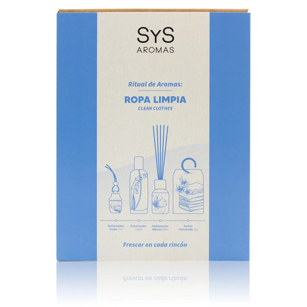 Pack Ropa Limpia SYS Aromas | Mikado 50ml + Spray 100ml + Coche 7ml + Sachet | Aroma Fresco y Límpio | Hecho en España_0
