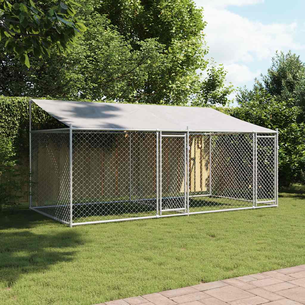 Jaula De Perros Techo Y Puertas Acero Galvanizado Gris 4x2x2 M_2